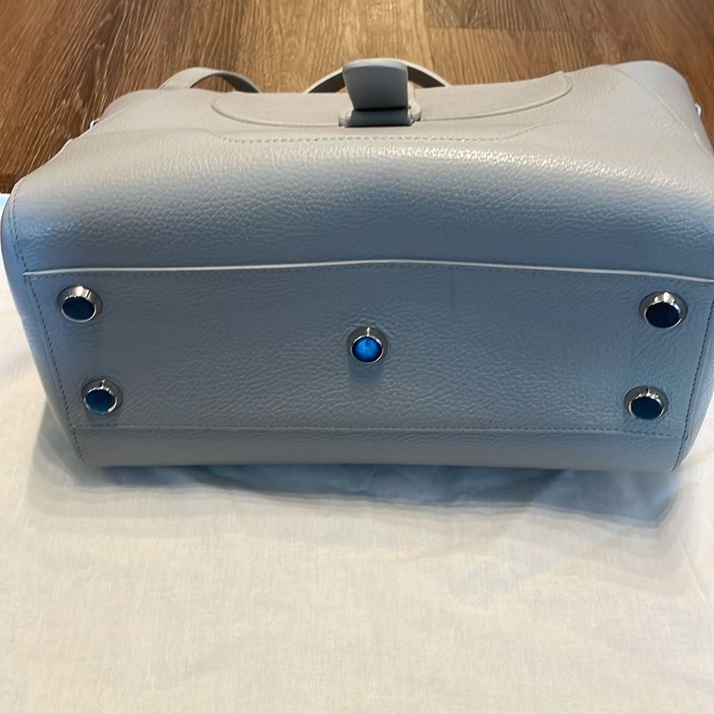 Senreve Maestra Satchel Bag Dolce Ice Blue Pebbled Leather Silver - Picture 6 of 8